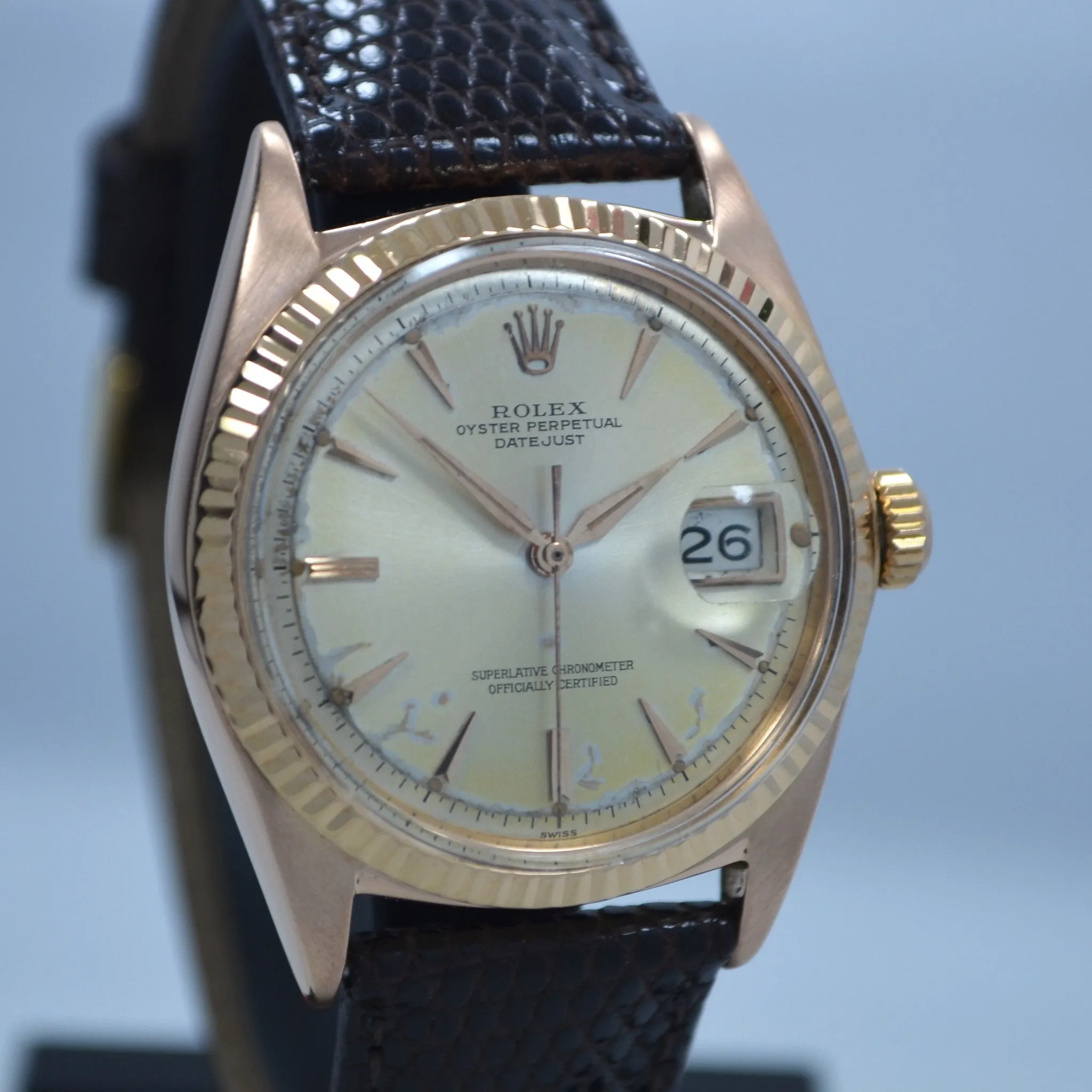 Vintage Rolex Datejust 1601 Oyster Perpetual 18K Rose Gold 1959 Wristwatch