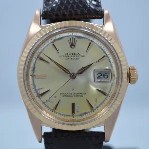 Vintage Rolex Datejust 1601 Oyster Perpetual 18K Rose Gold 1959 Wristwatch