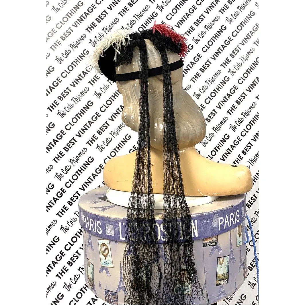 VTG Hattie Carnegie Hat Fascinator Pink White Feathers 1940s Doll Hat O/S