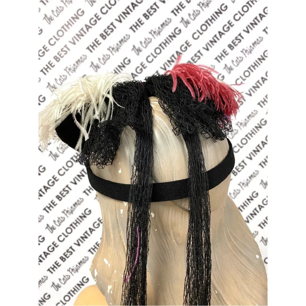 VTG Hattie Carnegie Hat Fascinator Pink White Feathers 1940s Doll Hat O/S