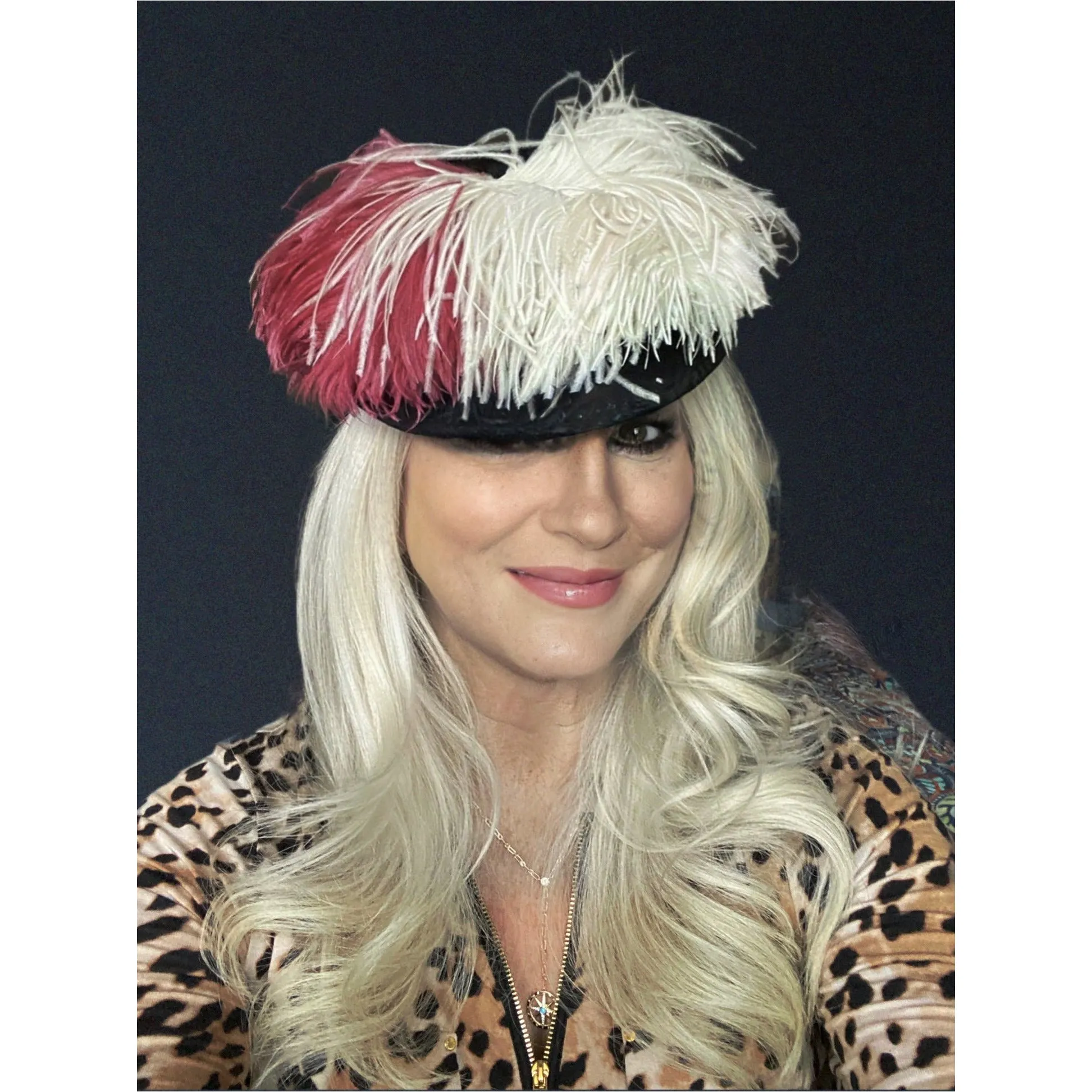 VTG Hattie Carnegie Hat Fascinator Pink White Feathers 1940s Doll Hat O/S