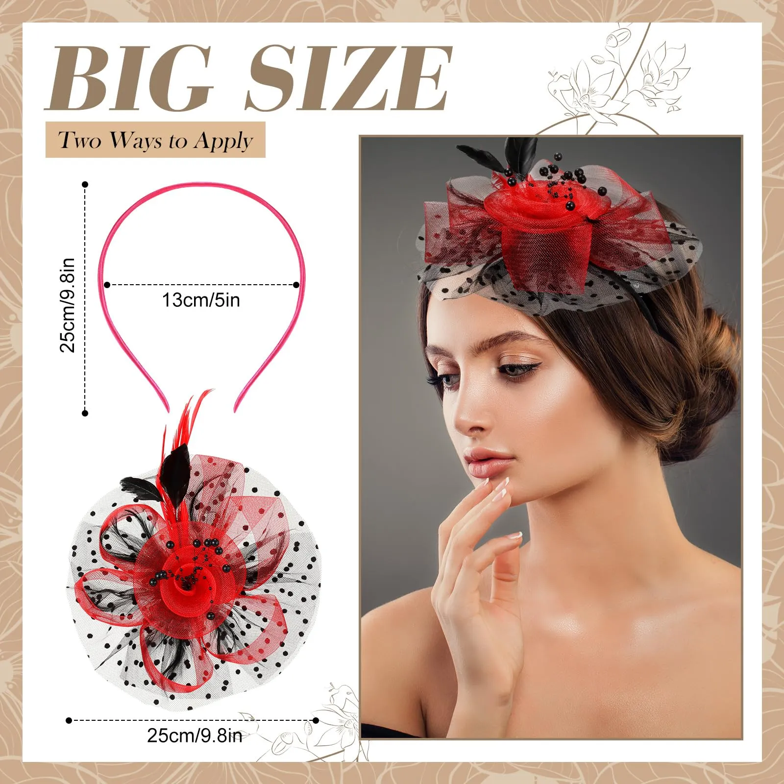 Wavwavw 6 Pcs Fascinators Hats Bulk for Women Derby Tea Party Hat Headwear Ribbons Feathers Flower Mesh Headband Clip for Party Cocktail Wedding Carnival