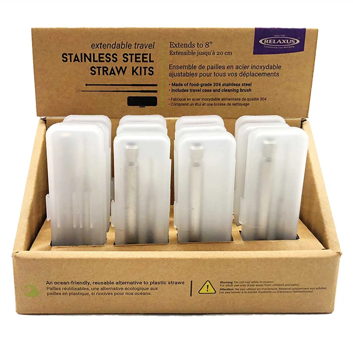 Wholesale Stainless Steel Reusable Straw Kit Displayer of 12