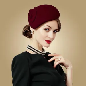Wine Red Wool Felt Vintage Cocktail Fashion Pillbox Hat