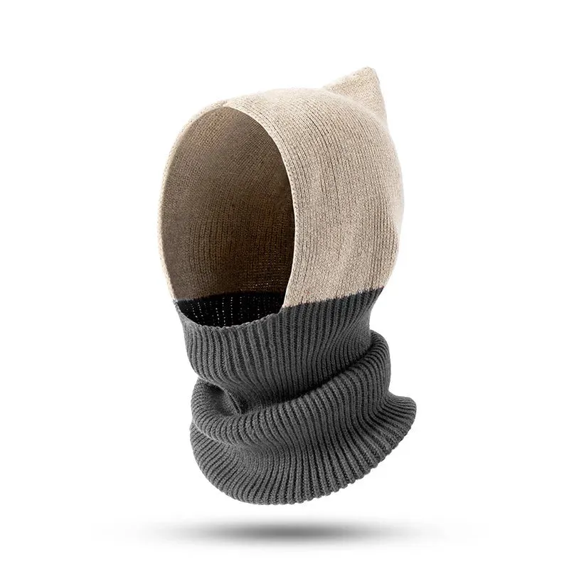 Winter Wool Hat Women Clash Colours Ear Protection Knitted Wool Warm Pullover Cap Scarf all-in-one Balaclava Hats Free Shipping
