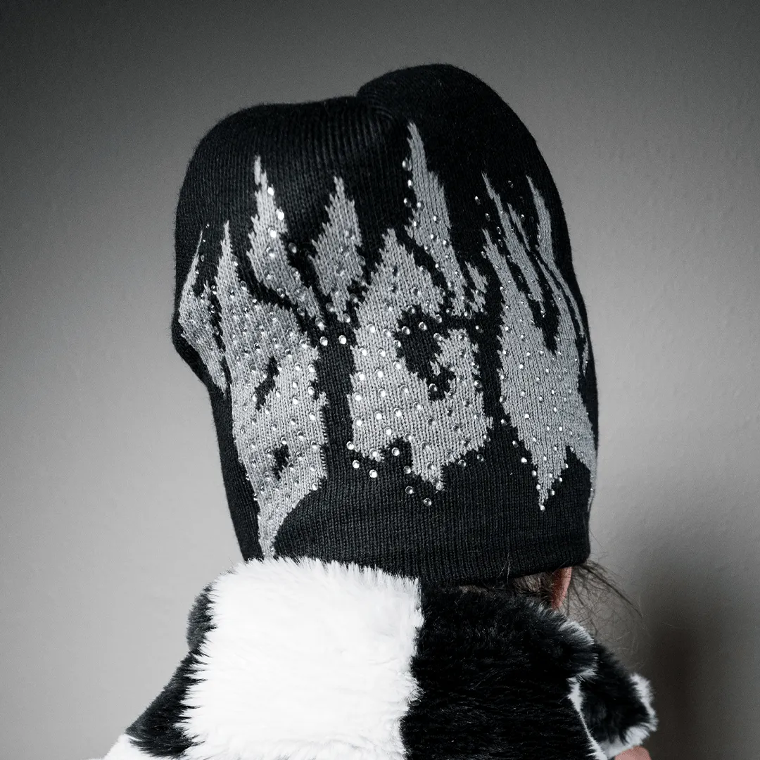 X Fein Rhinestone Beanie Hat - Black - Unisex