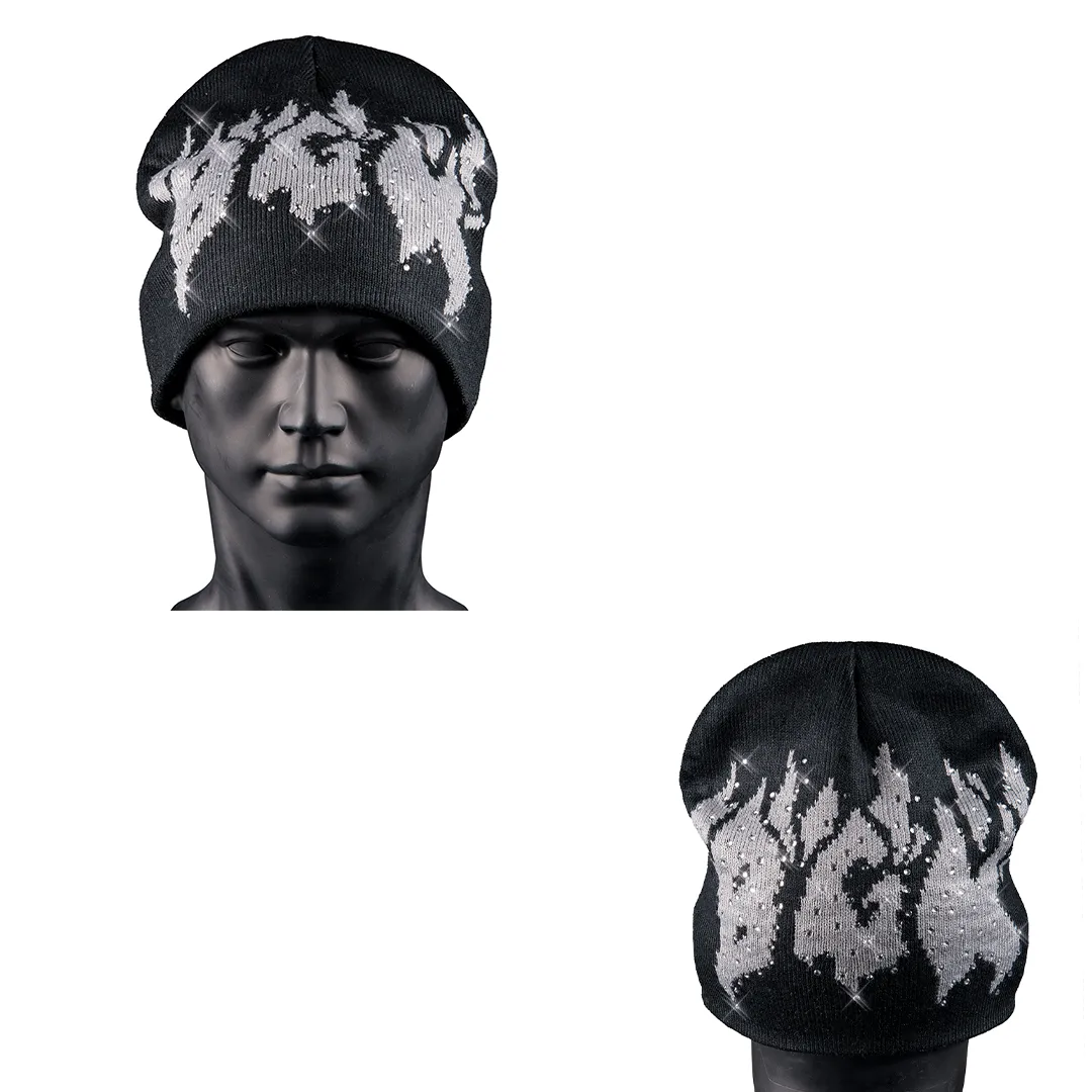 X Fein Rhinestone Beanie Hat - Black - Unisex