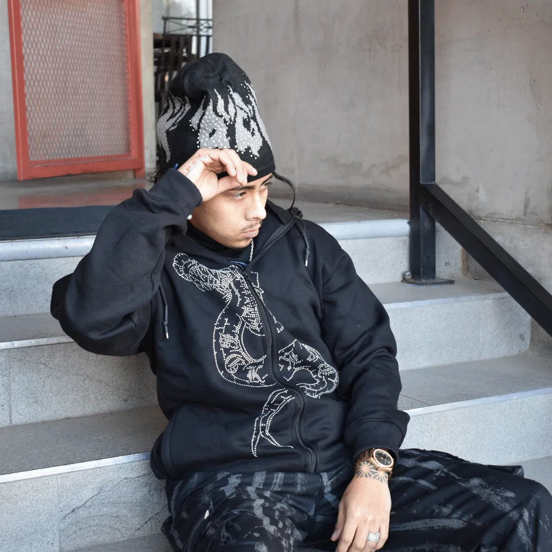X Fein Rhinestone Beanie Hat - Black - Unisex