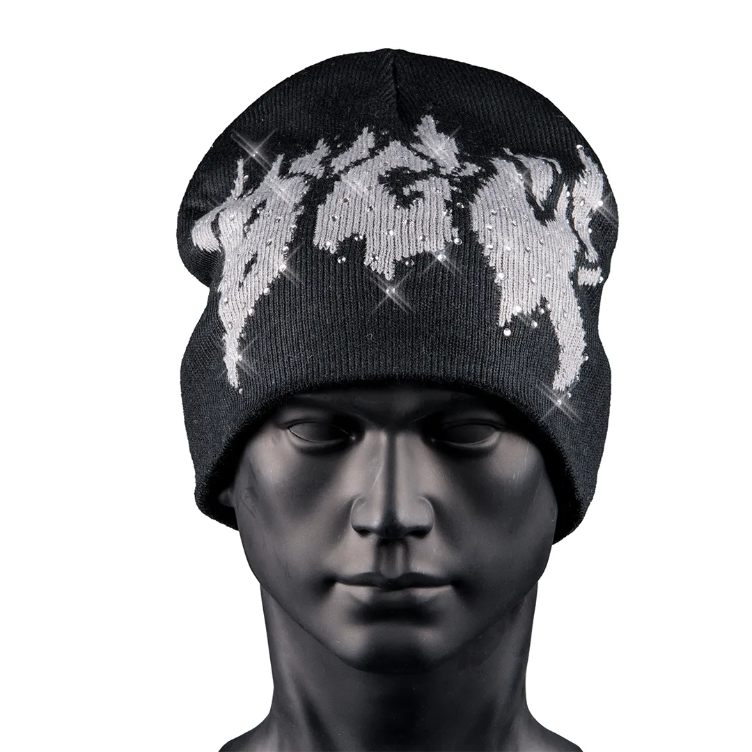 X Fein Rhinestone Beanie Hat - Black - Unisex
