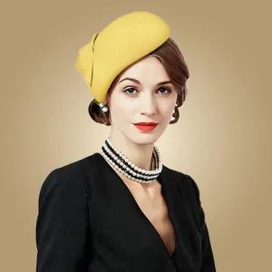 Yellow Wool Felt Vintage Cocktail Fashion Pillbox Hat
